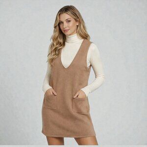 NWT Pinafore Sweater V Neck Sleeveless Knit Pullover Mini Dress with Pockets